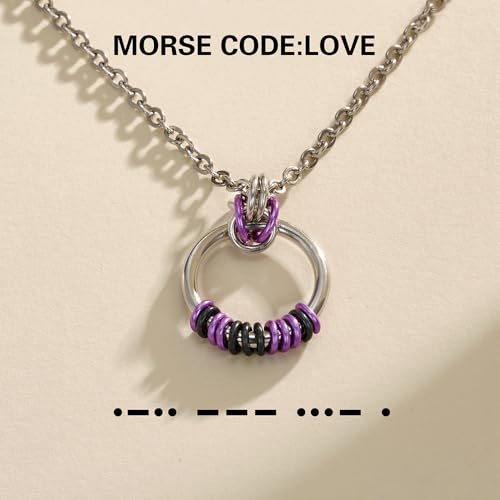 callie Personalized Morse Code Necklace - Custom Message Text on Anodized Circle Collars, Stainless Steel Morris Code Necklace, Birthday Anniversary Jewelry Gifts for Women2