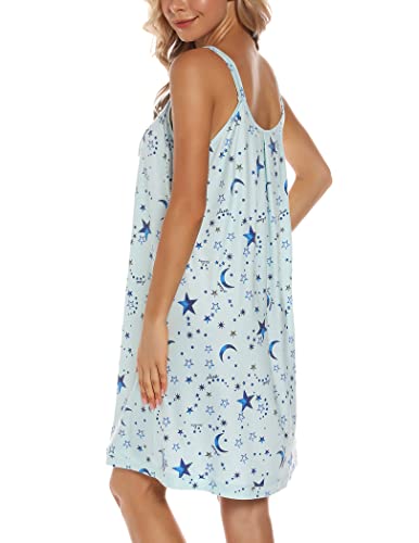AVIIER Womens Nightgown Soft Cotton Sleeveless Sleep Shirts Wide Strap Nightshirts Full Slip Sleepwear