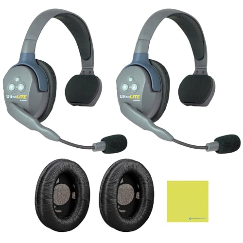 Liquid Audio Eartec Ultralite Full Duplex Wireless Headset Communication - 2 Single Ear Headsets Bundle w/Eartec ULEPD Ultralite Leatherette Earpad (Pair) Polishing Cloth