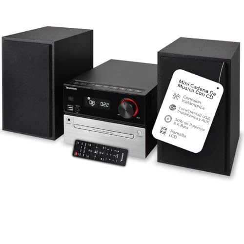 Sunstech Sistema Hi-Fi con conexión inalámbrica 5.3 + EDR | Microcadena con 30 W de Potencia, Reproductor CD/CD-R/MP3, Radio FM con 40 presintonías, Puerto USB y Entrada AUX-IN 3.5 mm
