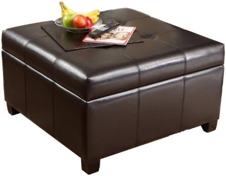Anzy Richmond Espresso Leather Storage Ottoman (Improved Packaging to stop shipping damage)