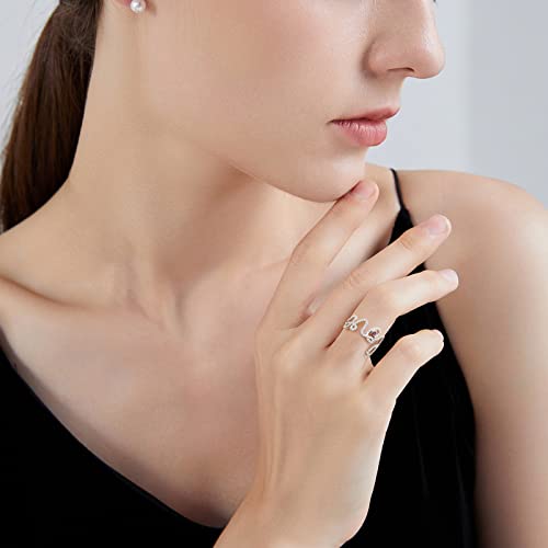 Moissanite Engagement Rings for Women,0.5 ct D Color VVS1 Lab Created Round Diamond Simulated Wedding Band Ruby,925 Sterling Silver Love Script Stackable Ring Thin Band Promise Ring for Her Size 4-104