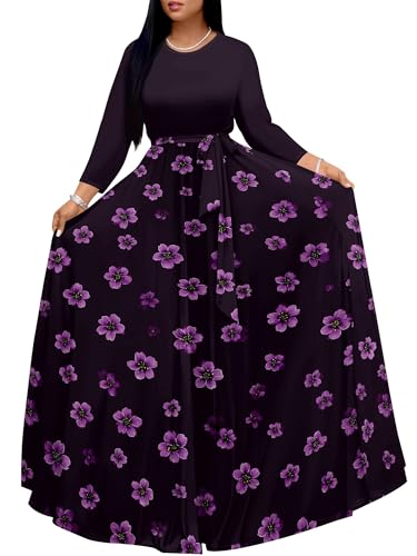 Image of PinkPatty Women's Long Sleeve Maxi Dress Plus Size Trendy Wedding Guest Dress with Pockets&Belt