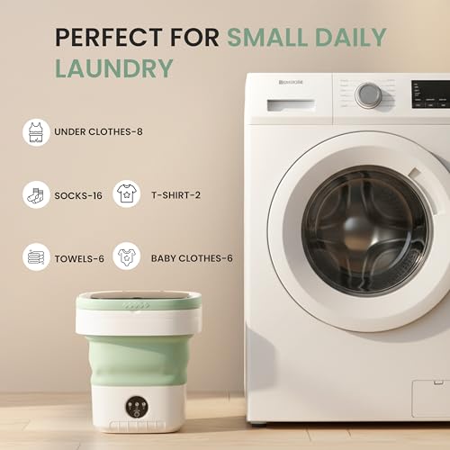 Image of Portable Washing Machine 16L Mini Foldable Washer with Spin Basket, 3 Modes for Travel & Small Spaces (Green)