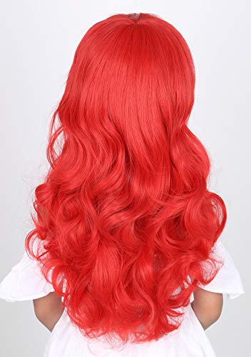 Topcosplay Ariel Wig For Kids Girls Child Wig Long Red Wavy Princess Halloween Costume Wigs #TOP5