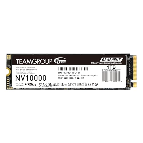 TEAMGROUP NV10000 1TB SLC Cache NVMe PCIe 5.0 Gen5x4 M.2 2280 Laptop, Desktop SSD Read/Write Speed up to 10000 / 8200MB/ - Detailed View
