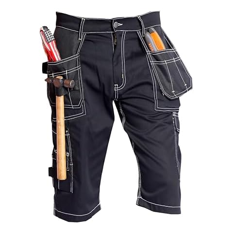 FASHIO FF Men’s Holster Pockets Utility Cordura Reinforced Cargo Combat Tactical Workwear Work Shorts Black 34 Cover