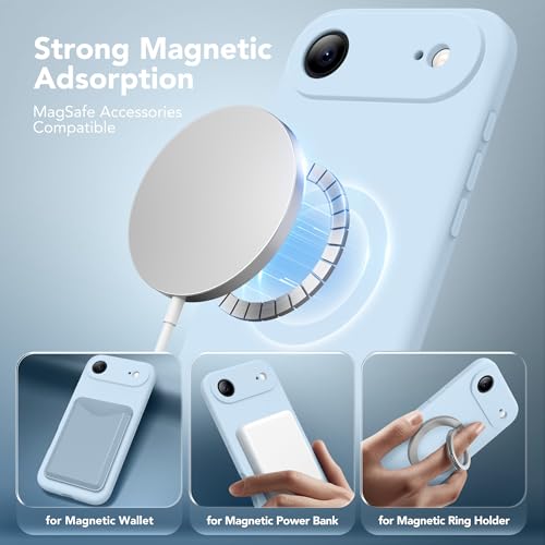 Image of Magnetic for iPhone Air Case, Compatible with MagSafe, [Full Camera Protection][Screen Protector] Silicone Shockproof Protective Phone Case for iPhone 17 Air 6.5 inch, Light Blue