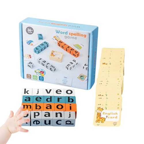 Vorschul-Lernspiel, Alphabet-Spielzeug aus Holz, 10 x 6 Zoll interaktives Rechtschreibset, pädagogisches Worträtsel mit reibungslosem Lernen, unterhaltsames Lehrmittel, ideal für Kindergarten und Zuha