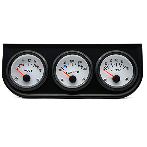 3 In 1 Car Meter Auto Gauge,2 52Mm Chrome Car Triple Gauge Kit Oil/Volt/Water Gauge 2 Chrome Oil Temp Water Temp Gauge Temperature Oil Pressure Voltage Gauge Sensor #TOP1
