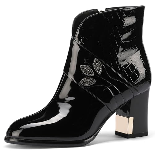 TDD Botas de invierno para mujer 2025 de tacón alto, impermeables, extra anchas, para vaquero, lluvia, nieve, Chelsea, medianas, cortas, vaqueras, gruesas, cómodas, de vestir, botines de moda, Negro