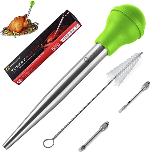 JY COOKMENT Seringue à poire de dinde en acier inoxydable pour la cuisson de l'injecteur de viande avec 2 aiguilles à marinade et 1 brosse de nettoyage pour la pâtisserie domestique (vert) Cover