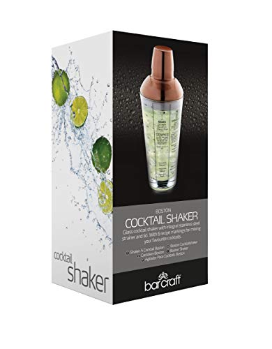 Bar Craft Cocktailshaker, mit Maßangaben und Cocktailrezepten, Glas, Edelstahl, Kupferfarben, 650 ml Kapazität, 12 x 17… - Image 7