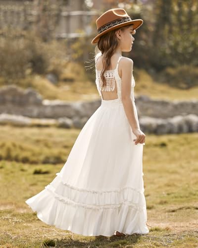 BIBIHOU Girls Kids Lace Backless Boho Holiday Wedding Maxi Flower Girl Dress3