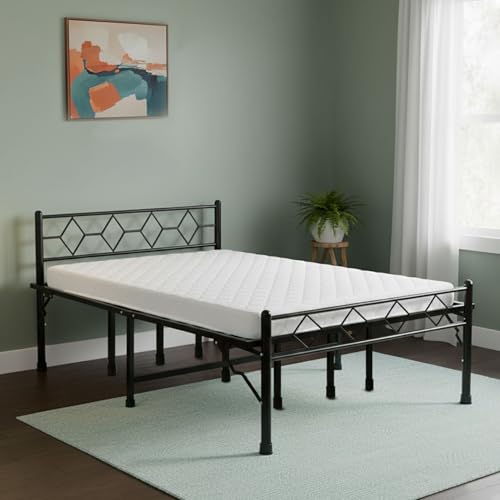 Image of DELITE KOM Dory Foldable Metal Bed | King Size (6.4ft x 6ft) | Portable | No Installation | Strong Steel Frame | Powder Coated | Heavy Load | for 75 inchx72 inch Mattress | Glossy Black | 1 Year Warranty