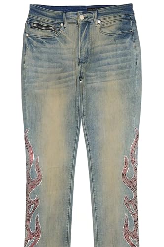 Men's Sword Rhinestone Stacked Flare Jean3