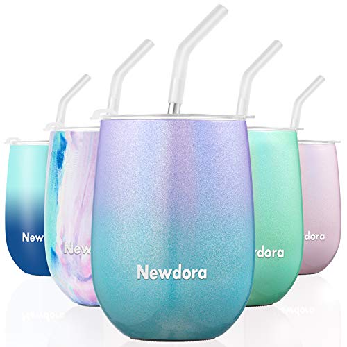 Newdora Termo Cafe 360ml, Taza térmica de Viaje de Acero Inoxidable con 1 un Cepillo de Limpieza, Tazas Cafe Reutilizable para Niños & Adultos, Oficina, Deporte, Acampada, Gimnasio (Verde Púrpura)