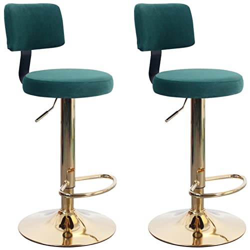 SBCGFY Sillas Altas Modernas para Cocina, taburetes giratorios Ajustables de 60-80 cm con Respaldo de Terciopelo y reposapiés de Metal (2 Unidades), Color Verde, Talla única