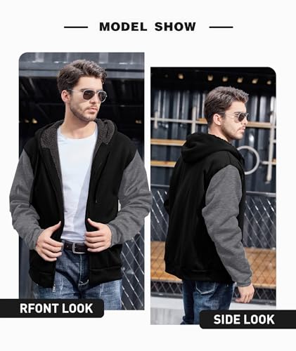Men's Zip Up Hoodie Heavyweight Winter Sweatshirt Fleece Sherpa Lined Warm Jacket