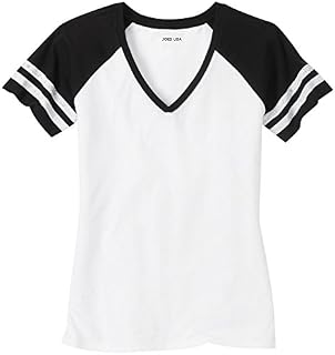 Joe's USA Ladies Distressed Retro V-Neck T-Shirt-White Black-M