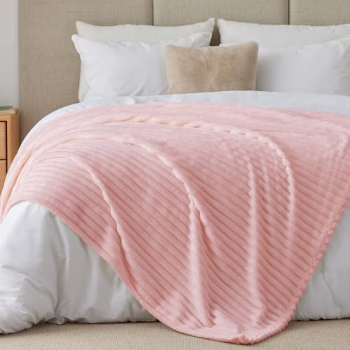 Image of BEDELITE Ribbed Full Size Blanket for Bed, Pink, 84 inchx90 inch | Ultra-Soft Plush Fleece, Warm Yet Lightweight, Ribbed Texture, Home Decor, Machine Washable, Giftable, All-Season Use
