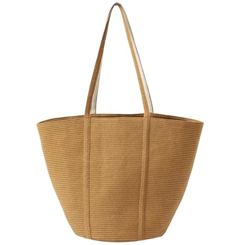Bolso Tote grande tejido de papel para mujer miniatura 1