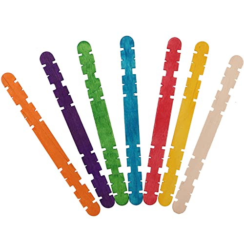 Sheutsan 600 Pcs 4.5 Inch Sawtooth Wood Craft Sticks, 300 Colorful Sawtooth Wood Craft Sticks And 300 Natural Wooden Popsicle Sticks, Notched Hobby Craft Sticks For Diy Craft Project, Creative Designs #TOP3