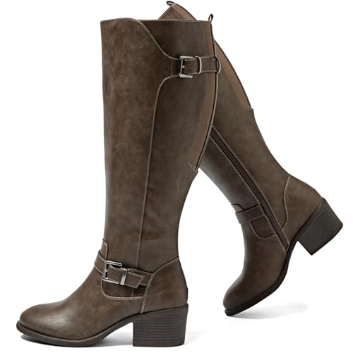 Image of Luoika Women's Extra Wide Calf Heeled Knee High Boots.