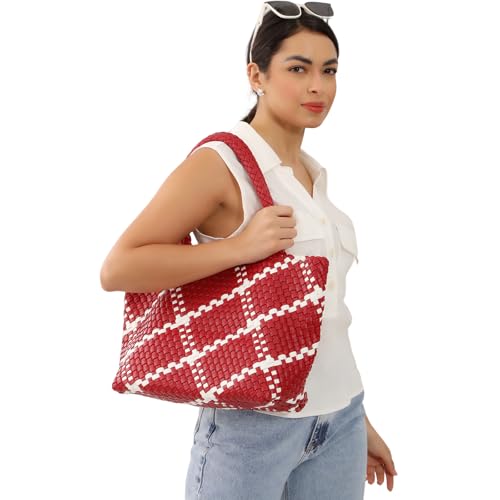 Image of SporGenius Woven Handbag Two Tone Tote Bag Vegan Leather Purse
