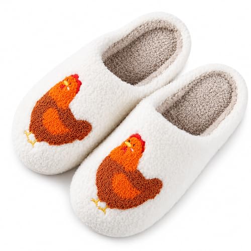 COZWAKS Chicken Slippers for Women Men with Fuzzy Memory Foam Faux Fur Lined Funny Cute Animal Slippers Cozy Warm Fluffy Non-Slip House Slippers Shoes for Indoor and Outdoor (Chicken 9-10 Women/8-8.5 Men Adult Women 9 Numeric Range US Footwear Size System 10 Medium)