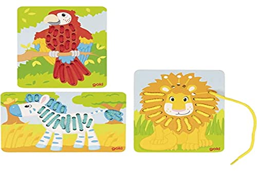 Goki Threading Kit, Parrot, Leon, Zebra Table, Color (Multicolor) (58686), Multi-coloured (Multi-coloured), Large