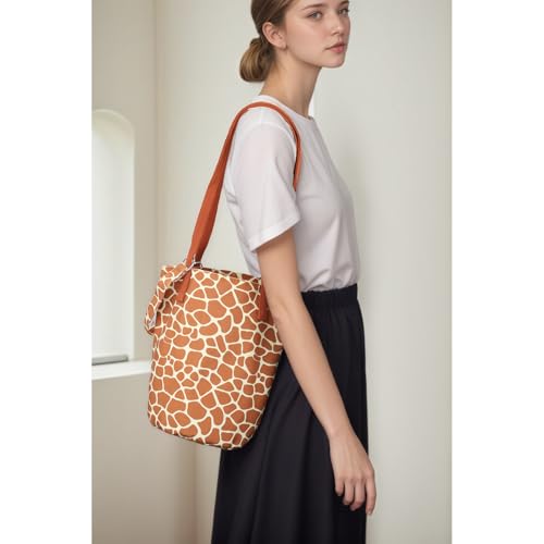 Image of Shoulder Bag for Women, Cotton Canvas Bucket Bags Tote Purse Cute Crossbody Bag Designer Ladies Handbags