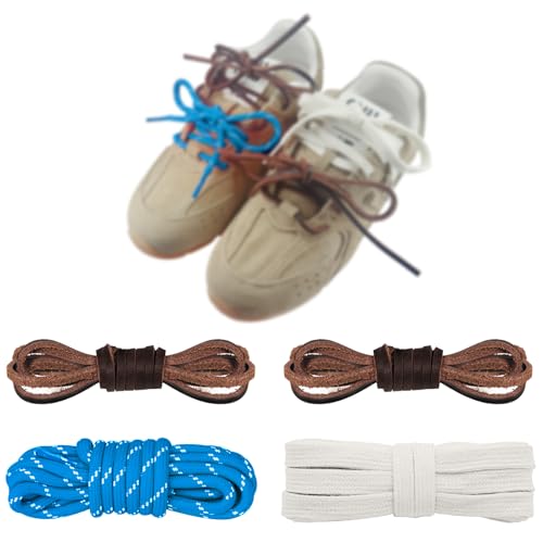 Image of 4Pcs Mixed Color Shoe Laces for Sneaker, Flat Leather Round Shoelaces Replacement Laces kit