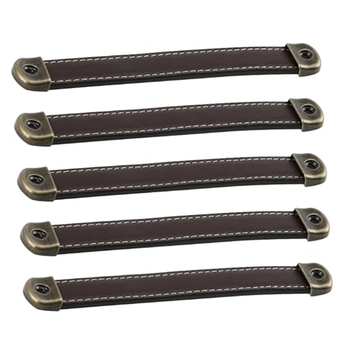 Kisangel 5 Piezas Tiradores de Cuero para Vintage Manijas para Armarios y Muebles Asas de Repuesto para Baúles y Maletas Tono Marrón Diseño Compacto y Portátil