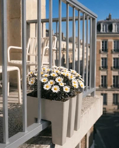 Vercony Balkonkasten - Für Balkon mit Geländerstäben - Pflanzkasten Outdoor- 30x34x30 cm - Recycelbar - Made in Holland - Platzsparend - Seidengrau