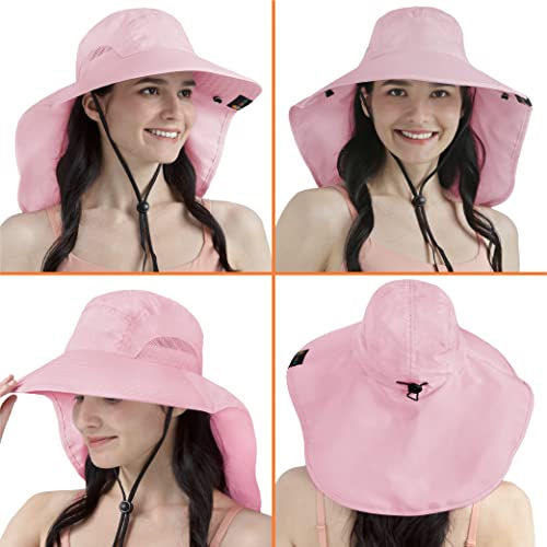 Sun Cube Wide Brim Sun Hat With Neck Flap, Fishing Hiking For Women Safari, Neck Cover For Outdoor Sun Protection Upf50+ | Pink #TOP2