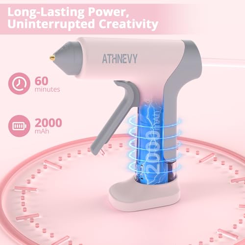 Image of Cordless Hot Glue Gun, 4V 10s Fast Preheat, USB-C, 2000mAh Battery with Indicator, Smart Temp Control, Anti-Drip, Auto-Off, 30x7mm Glue Sticks, DIY Crafts, Home Repair, School Project (Light pink)