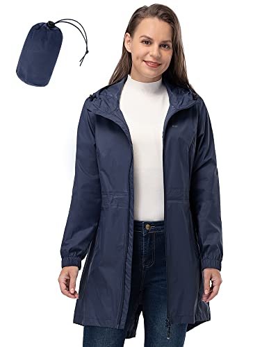 33,000ft Damen Dünne Wasserdichte Faltbar Regenmantel Regenjacke mit Kapuze, Leicht Atmungsaktive Travel Regenponcho , Lange Windbreaker Jacke für Frauen