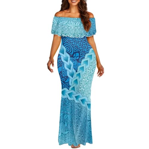 Image of Polynesian Dresses for Women Off Shoulder Maxi Dress Puletasi Samoan Dresses S-7XL