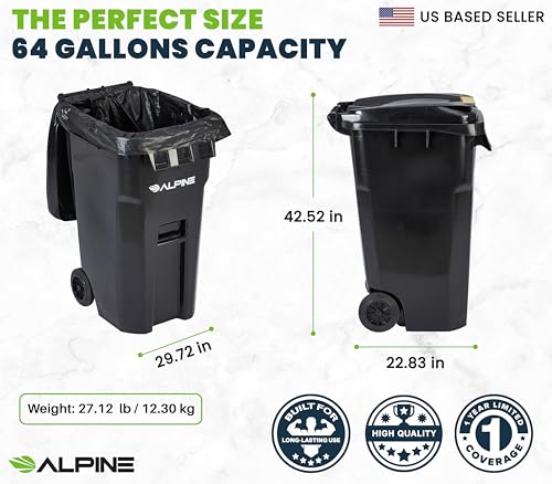 Alpine Industries ALP500-64-BLK-AM Alpine 64 Gallon Trash Can With Wheels - Large Heavy Duty Outdoor Trash Can thumb #1
