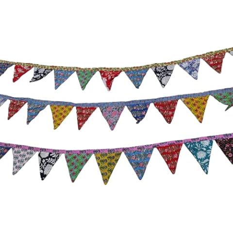 KLAVATE Colorful Fabric Bunting Banner Prop Wedding Decoration Handmade Bunting garden decoration,cotton prayer flags Door valance Wall hanging, 7.5 inch WIDTH X 7.5 LENGTH Cover