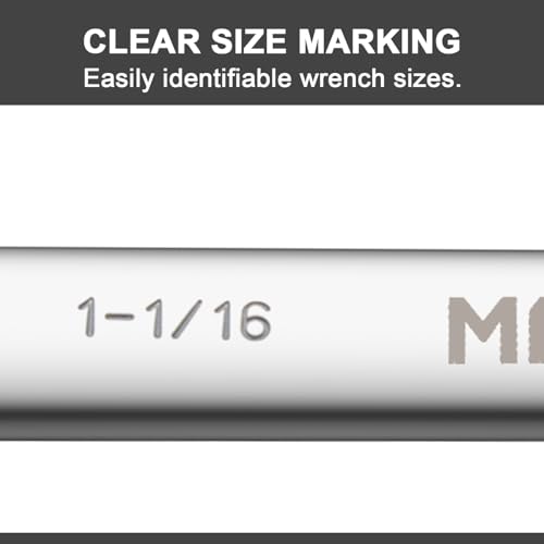 Image of MAXPOWER 1-1 /16 inch Combination Wrench, Industrial Grade - 12-Point Box End, Chrome Vanadium Steel, 15 Offset for Tight Spaces, SAE
