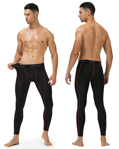 Image of Runhit Mens Compression Pants Running Tights Pockets Sports Leggings Spandex Workout Cycling Athletic Thermal