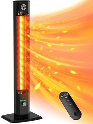 HETRAROOT 42INCH Outdoor Heater, 9Heat Levels & 540Min Timer, Child Safety Lock, IP65 Waterproof Garage Heater, 1500W Infrared Heating,Tip-Over&Overheat Protection,Patio Heaters for Outdoor Use Indoor