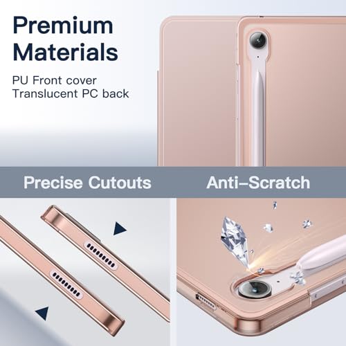 Image of JETech Case for Samsung Galaxy Tab S10 Lite / S10 FE / S9 FE 10.9-Inch, Slim Translucent Back Tri-Fold Stand Protective Tablet Cover, Support S Pen Charging, Auto Wake /Sleep (Rose Gold)
