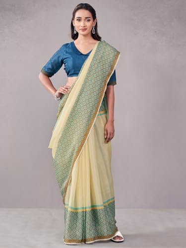 Image of Satrani Women's Silk Printed Saree with Unstitched Blouse Piece