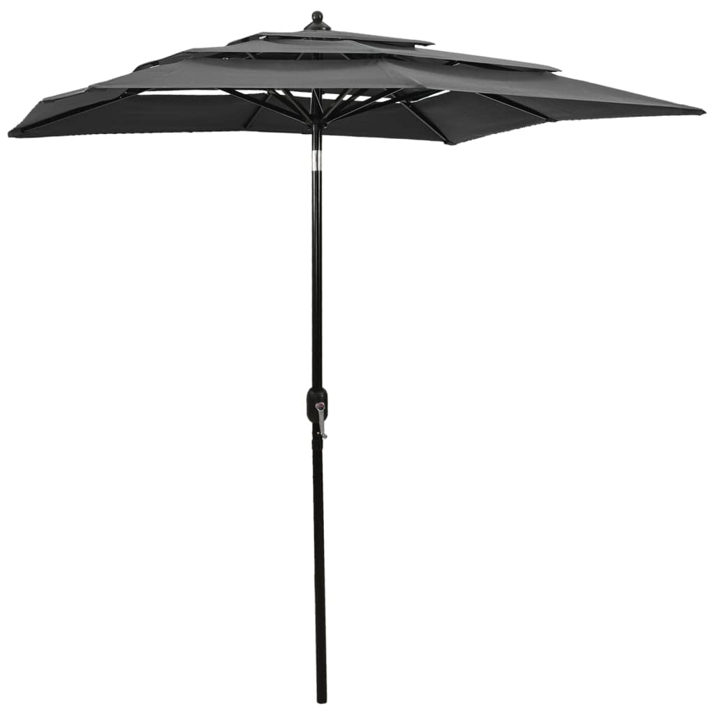 Parasol przeciwsłoneczny z aluminiowym masztem, 3-warstwowy, antracytowy, 2 x 2 m, odporny na działanie promieni UV, zginany i przechylany, z korbą, odporny na warunki atmosferyczne