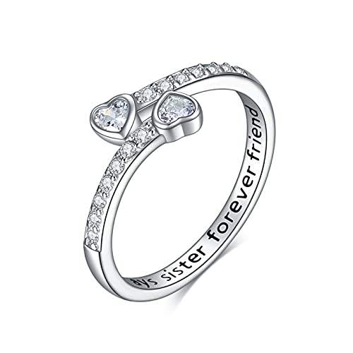 ONEFINITY Sister Rings: Silver, Halo, Contemporary, White Cubic Zirconia, Friendship, Adult, Jewelry