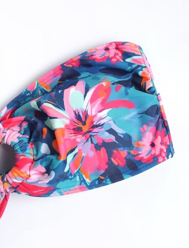 Image of ZAFUL Women's Bandeau Bikini O Ring Strapless Tie Back High Cut Two Piece Swimsuit Bathing Suits