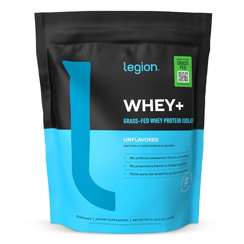 LEGION Whey+ Protein Whey Isolate from Grass Fed Cows (Unflavored, 30 Servings) - Whey Protein Isolate Powder Low Calorie, Non-GMO, Sugar Free, Lactose and Gluten Free, All Natural Protein Powder